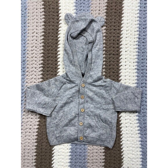 Tahari Baby Cashmere Hooded Cardigan with Bear Ears – Gray (0–3 Months) - Picture 1 of 3